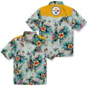 Unisex Pittsburgh Steelers Hawaiian Shirt With Tropical Floral Print Green Casual Button Down 3 S56ae.jpg - sohemix