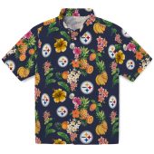 Unisex Pittsburgh Steelers Hawaiian Shirt With Tropical Fruit Hibiscus Floral Print Navy Blue Casual Button Down 1 Mhwqq.jpg - sohemix
