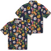 Unisex Pittsburgh Steelers Hawaiian Shirt With Tropical Fruit Hibiscus Floral Print Navy Blue Casual Button Down 3 O6j3n.jpg - sohemix