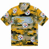 Unisex Pittsburgh Steelers Hawaiian Shirt With Tropical Palm Tree Beach Print Gold Yellow Casual Button Down 1 Unam8.jpg - sohemix