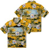 Unisex Pittsburgh Steelers Hawaiian Shirt With Tropical Palm Tree Beach Print Gold Yellow Casual Button Down 3 9gkrt.jpg - sohemix