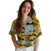 Unisex Pittsburgh Steelers Hawaiian Shirt With Tropical Palm Tree Beach Print Gold Yellow Casual Button Down 4 C8gbb.jpg - sohemix