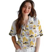 Unisex Pittsburgh Steelers Hawaiian Shirt With Tropical Palm Tree Island Print Gold White Short Sleeve Button Down 4 Aq5xz.jpg - sohemix