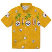 Unisex Pittsburgh Steelers Hawaiian Shirt With Tropical Palm Tree Surfboard Print Yellow Button Down 1 C4ixr.jpg - sohemix