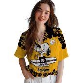Unisex Pittsburgh Steelers Snoopy Surfing Hawaiian Shirt Yellow Black Tropical Floral Print 4 Pzoor.jpg - sohemix