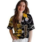 Unisex Pittsburgh Steelers Split Design Hawaiian Shirt With Palm Tree Print Gold Black Button Down 4 66as5.jpg - sohemix