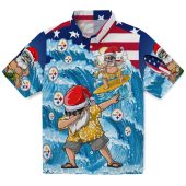 Unisex Pittsburgh Steelers Surfing Santa Hawaiian Shirt With Dabbing Santa American Flag Christmas Holiday Button Down 1 Si94p.jpg - sohemix