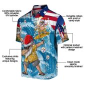 Unisex Pittsburgh Steelers Surfing Santa Hawaiian Shirt With Dabbing Santa American Flag Christmas Holiday Button Down 5 X72t8.jpg - sohemix