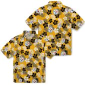 Unisex Pittsburgh Steelers Tropical Floral Print Yellow Gold Casual Summer Hawaiian Button Down Shirt 3 Qj8h8.jpg - sohemix