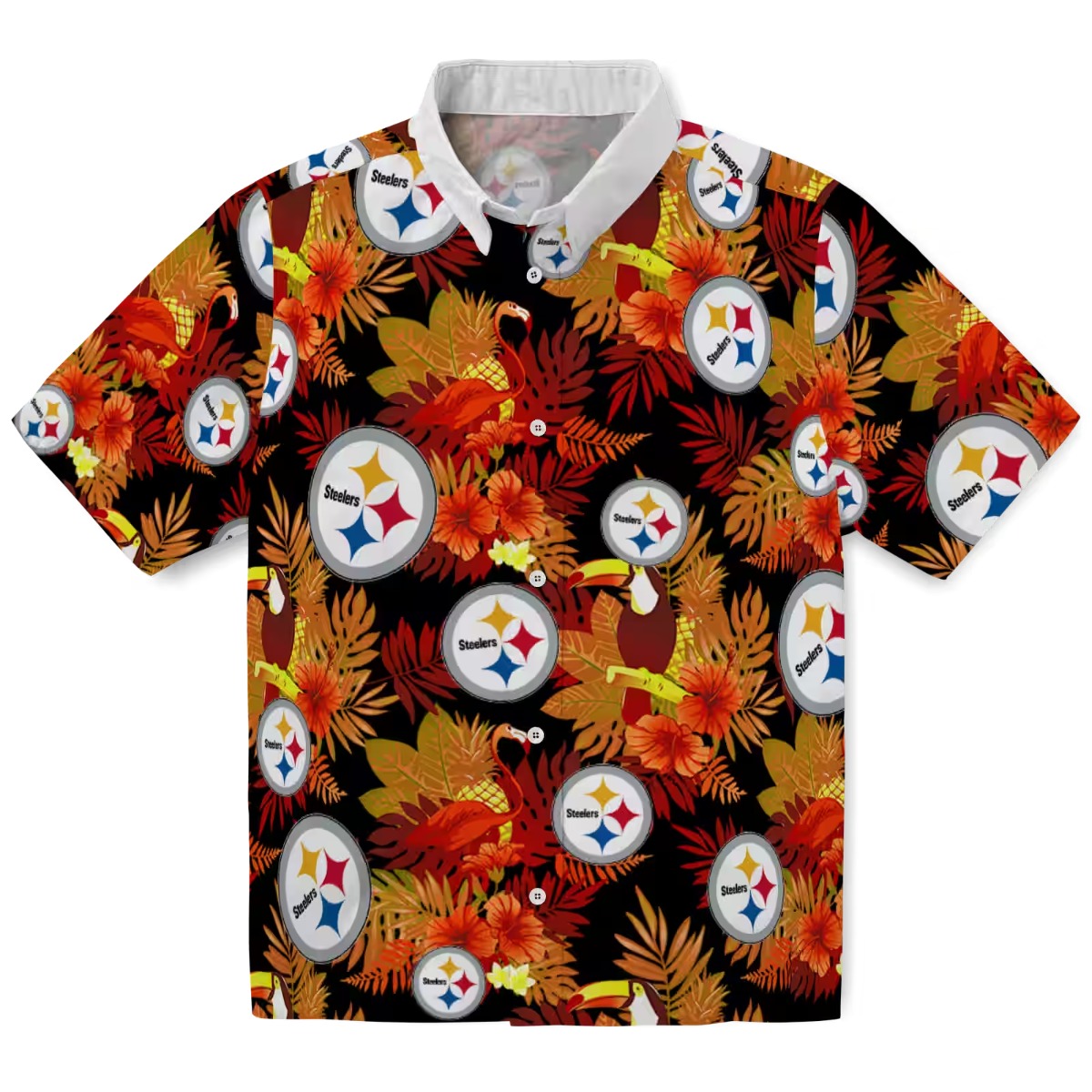 Unisex Pittsburgh Steelers Tropical Hawaiian Shirt with Floral, Toucan, and Flamingo Print - Casual Button-Down