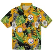 Unisex Pittsburgh Steelers Tropical Hawaiian Shirt With Toucans Pineapples And Hibiscus Flowers Yellow Button Down 1 Doi79.jpg - sohemix