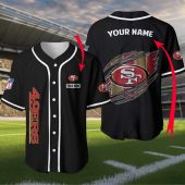 Unisex San Francisco 49ers Custom Name Baseball Jersey Black Nfl Game Day Button Down With Torn Logo Design 2 Djj3n.jpg - sohemix