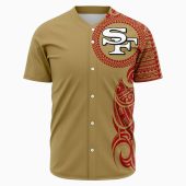 Unisex San Francisco 49ers Gold Baseball Jersey With Red Polynesian Tribal Print Short Sleeve Button Down Fan Apparel 1 Bqdyy.jpg - sohemix