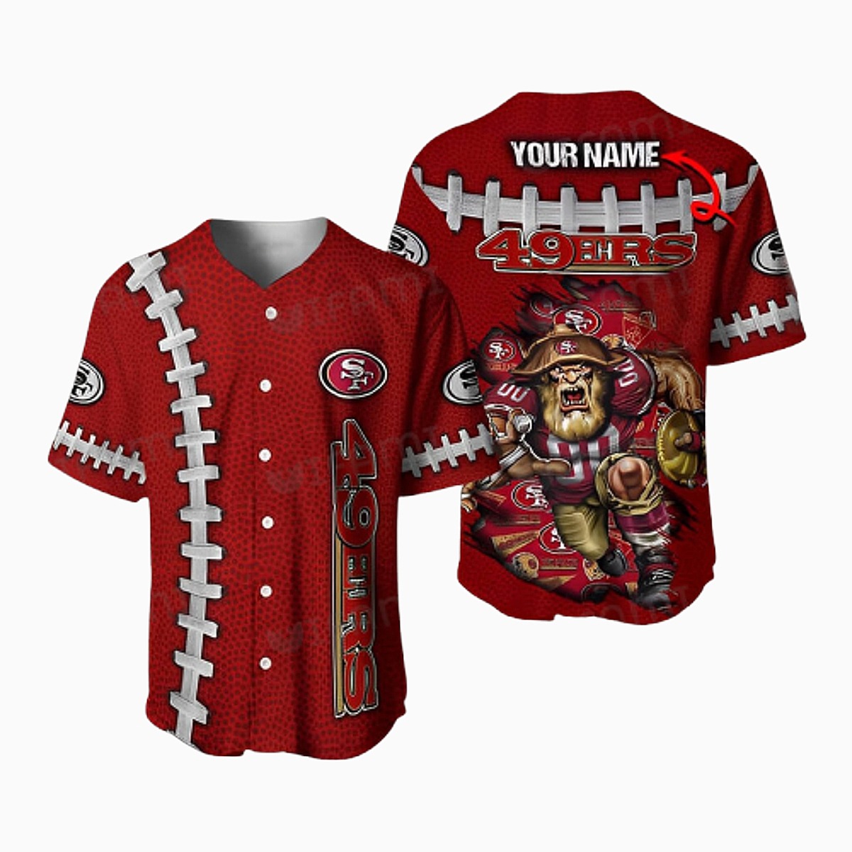 Unisex San Francisco 49ers Hawaiian Shirt - Personalized NFL Football Lace Gorilla Graphic Button-Down