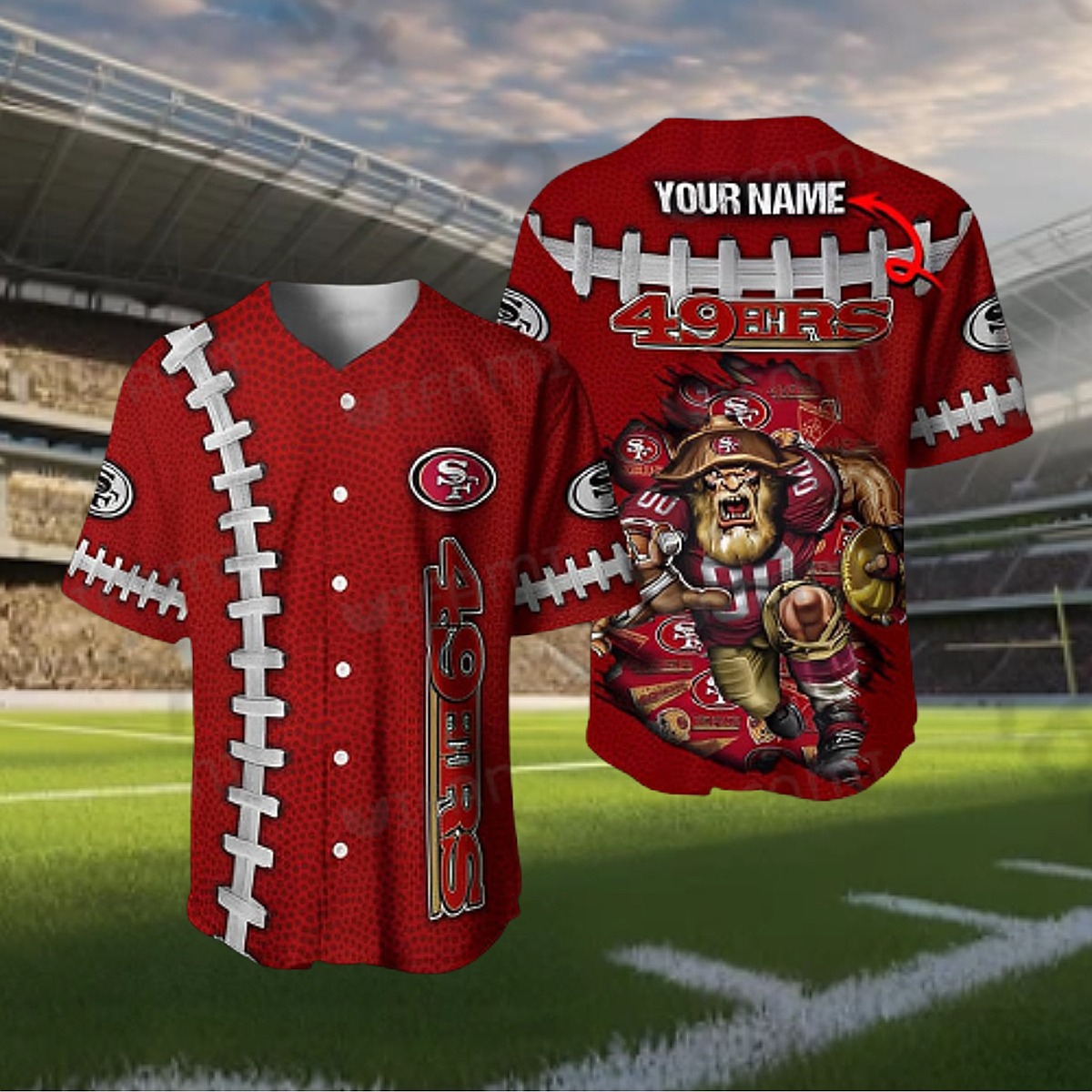 Unisex San Francisco 49ers Hawaiian Shirt - Personalized NFL Football Lace Gorilla Graphic Button-Down
