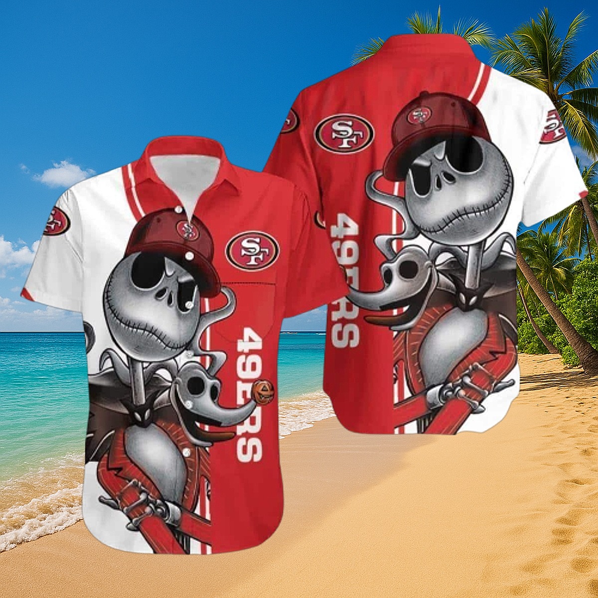 Unisex San Francisco 49ers Jack Skellington Zero NFL Hawaiian Shirt - Game Day Aloha Button-Down