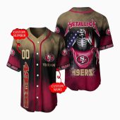 Unisex San Francisco 49ers Metallica Skeleton Flag Baseball Jersey Custom Name Number Button Down Fan Shirt 1 Yovxm.jpg - sohemix