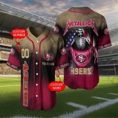 Unisex San Francisco 49ers Metallica Skeleton Flag Baseball Jersey Custom Name Number Button Down Fan Shirt 2 Fjjm9.jpg - sohemix