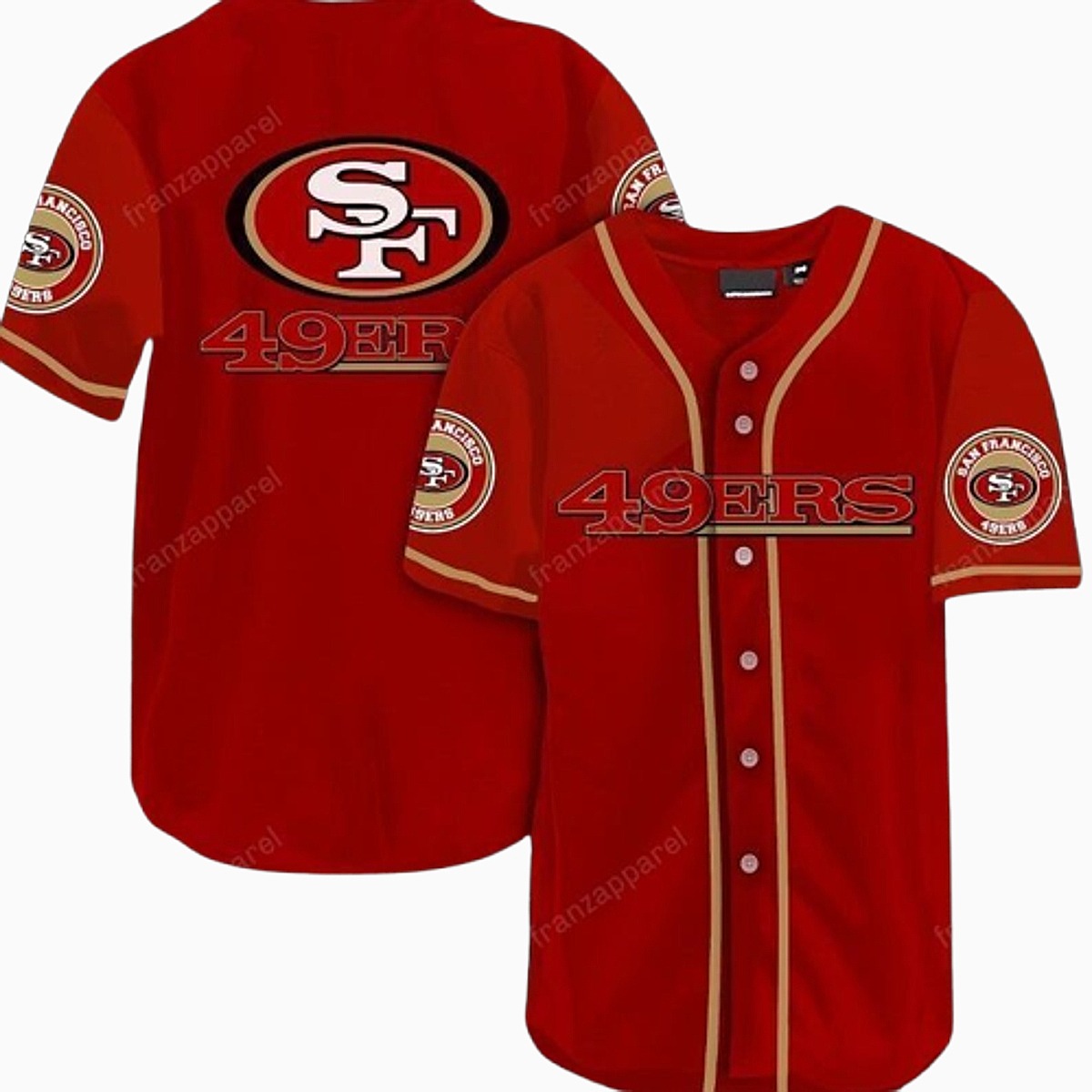 Unisex San Francisco 49ers NFL Baseball Jersey Shirt - Red Gold Button-Down Fan Game Day Apparel