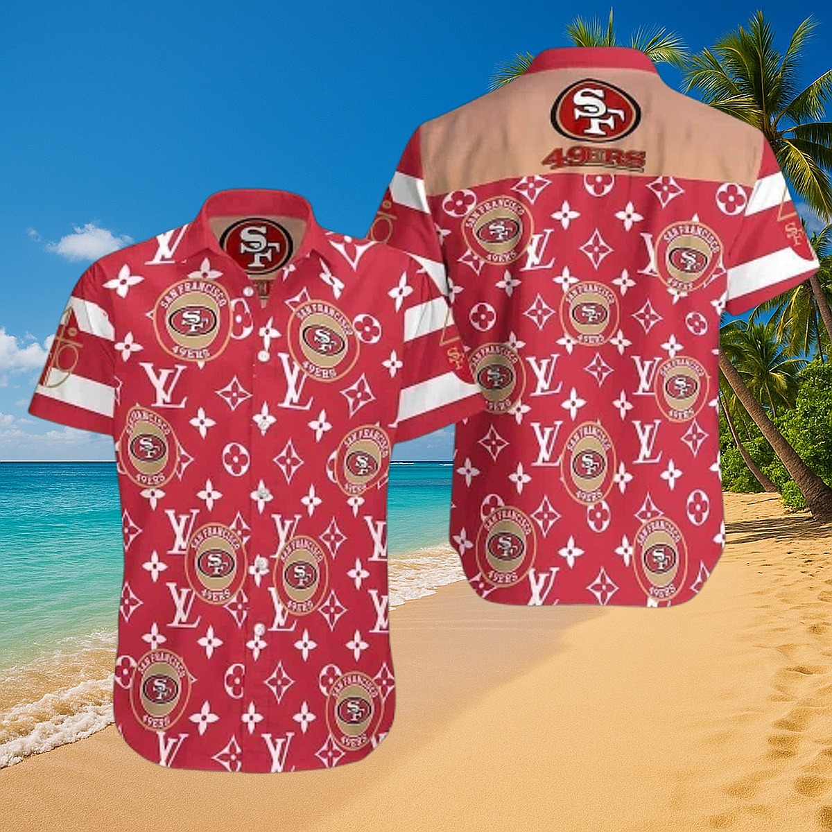 Unisex San Francisco 49ers Red Hawaiian Shirt with Luxury Monogram Pattern - Team Logo Button-Down