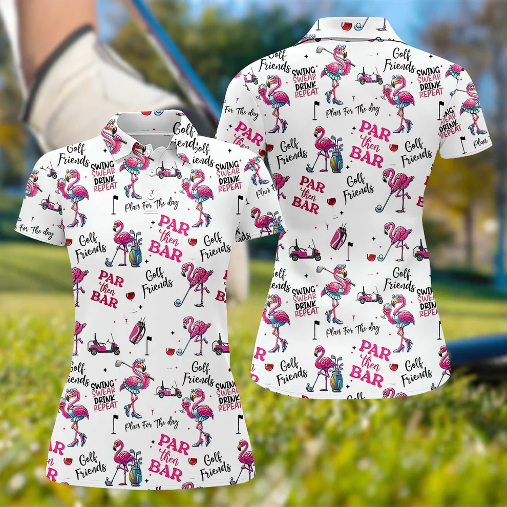 Par Then Bar Flamingo Funny Womens Golf Polo Shirt, Custom Ladies Golf Shirt